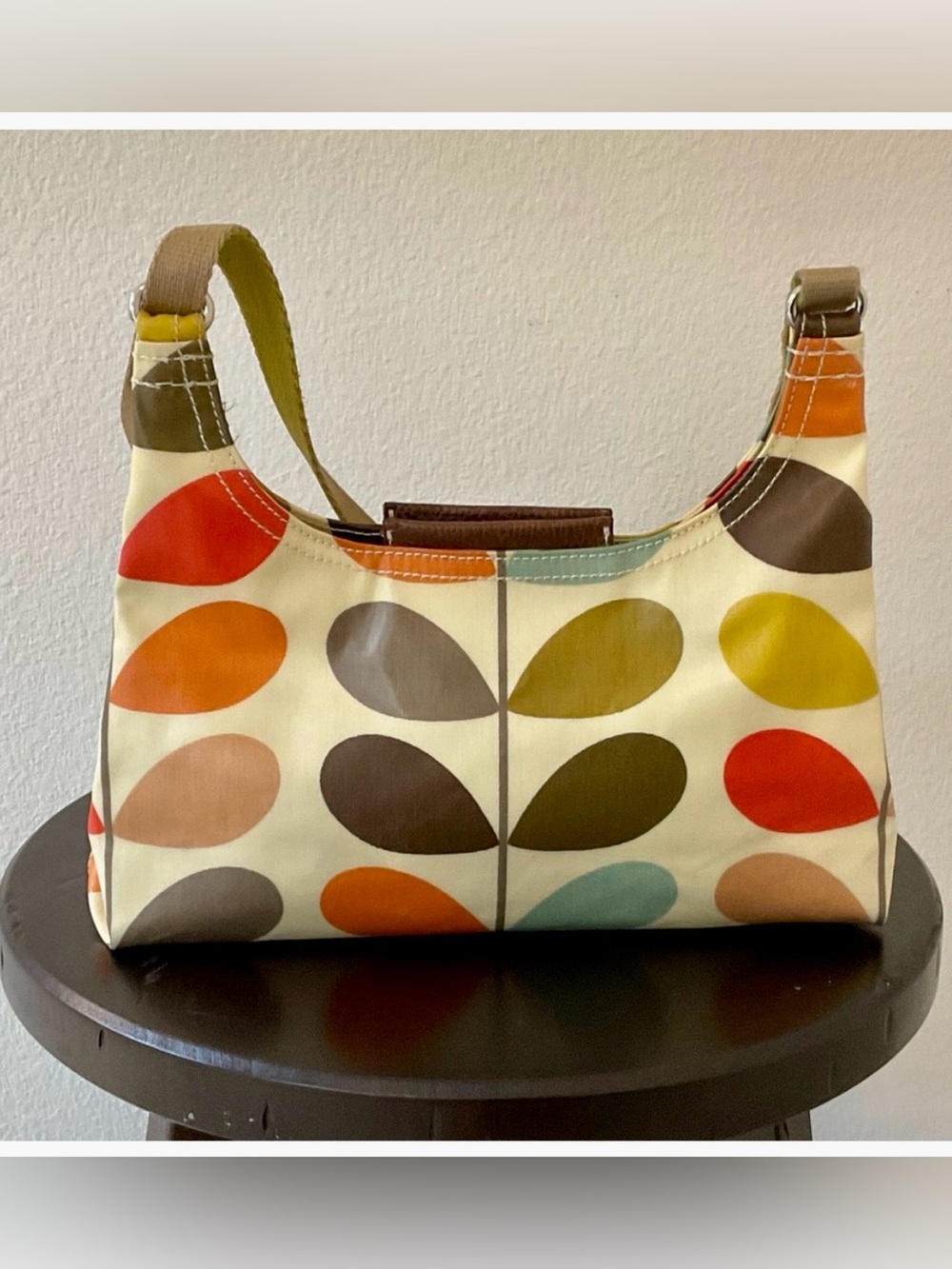Orla Kiely Midi Crossbody Bag. Signature leaf design coated canvas.